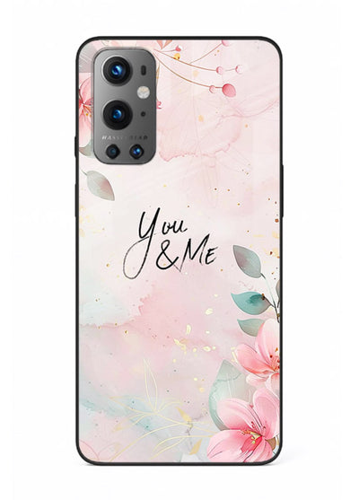 Floral unity artwork printed on OnePlus 9 glass back cover with soft tones.