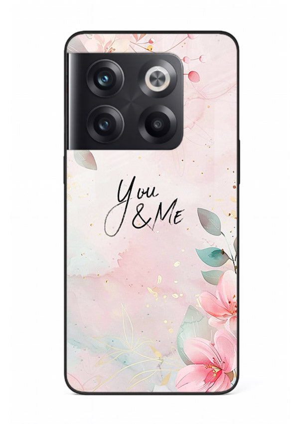 Floral unity artwork printed on OnePlus 10T glass back cover with soft tones.