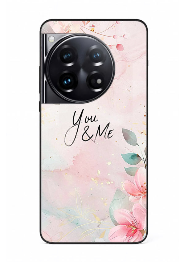 Floral unity artwork printed on OnePlus 12 glass back cover with soft tones.