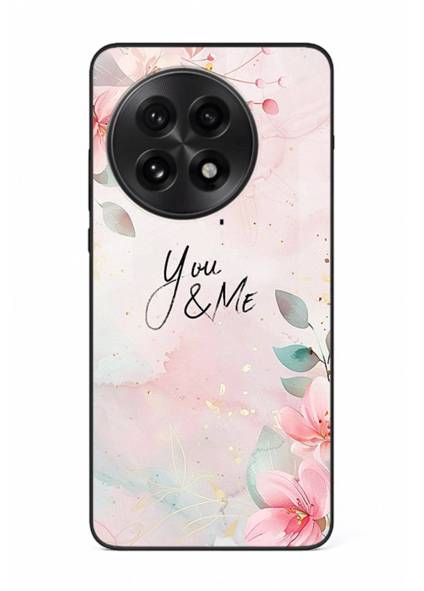Floral unity artwork printed on OnePlus 13R glass back cover with soft tones.