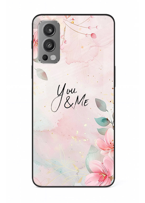 Floral unity artwork printed on OnePlus Nord 2 glass back cover with soft tones.