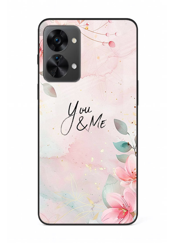 Floral unity artwork printed on OnePlus Nord 2T glass back cover with soft tones.