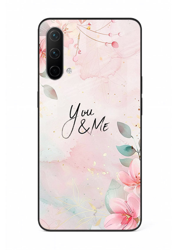 Floral unity artwork printed on OnePlus Nord CE 5G glass back cover with soft tones.