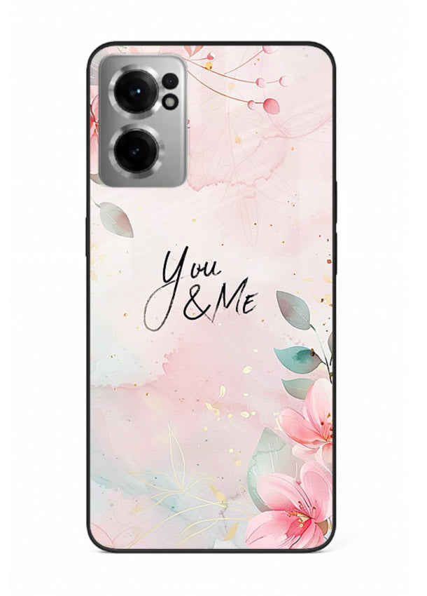 Floral unity artwork printed on OnePlus Nord CE2 5G glass back cover with soft tones.