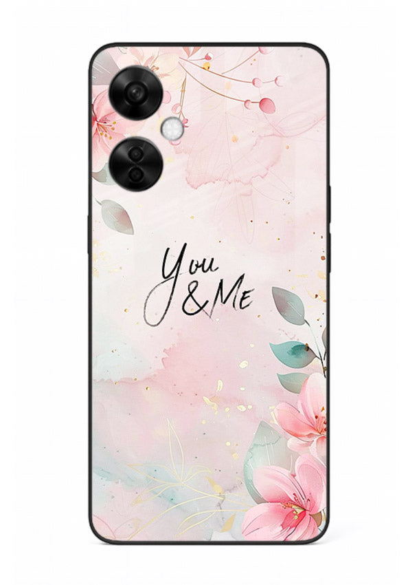 Floral unity artwork printed on OnePlus Nord CE3 Lite glass back cover with soft tones.