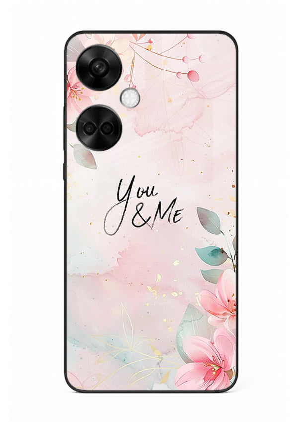 Floral unity artwork printed on OnePlus Nord CE3 glass back cover with soft tones.