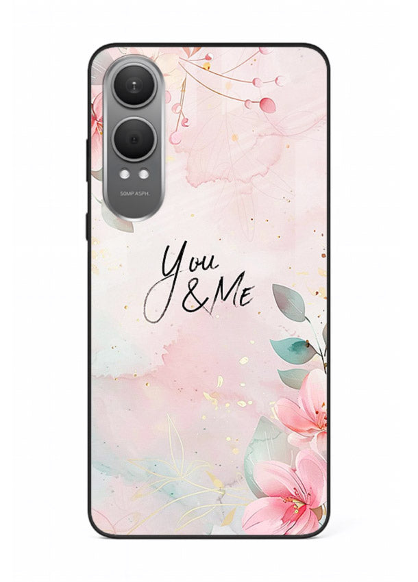 Floral unity artwork printed on OnePlus Nord CE4 Lite glass back cover with soft tones.
