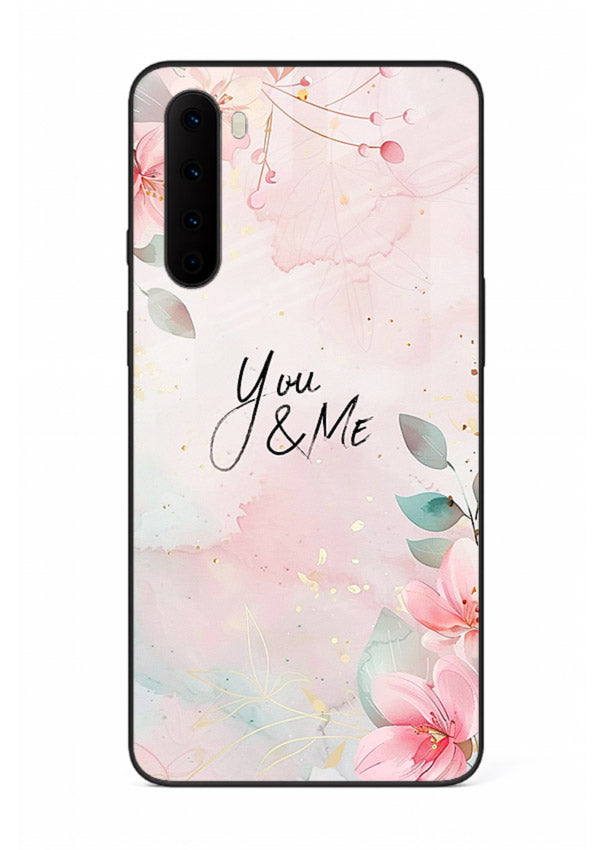 Floral unity artwork printed on OnePlus Nord glass back cover with soft tones.