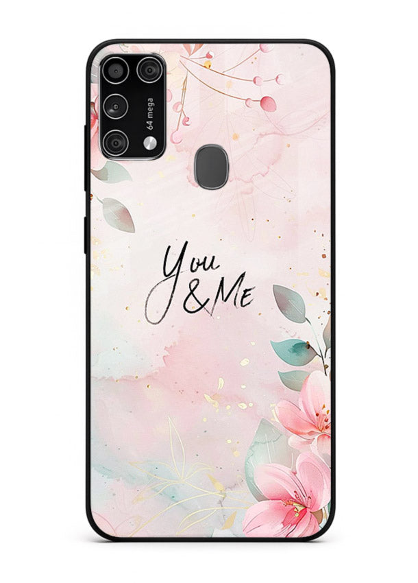 Floral unity artwork printed on Samsung M31 Prime glass back cover with soft tones.