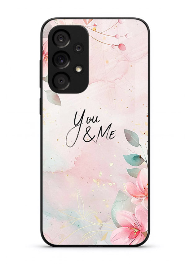 Floral unity artwork printed on Samsung A33 5G glass back cover with soft tones.