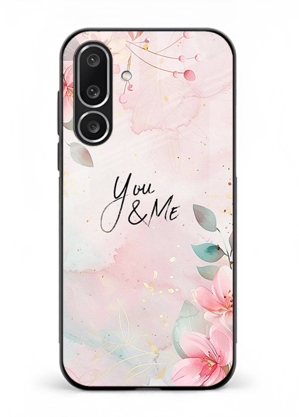 Floral unity artwork printed on Samsung M36 5G glass back cover with soft tones.