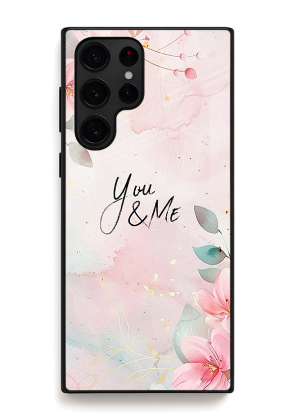 Floral unity artwork printed on Samsung S22 Ultra glass back cover with soft tones.