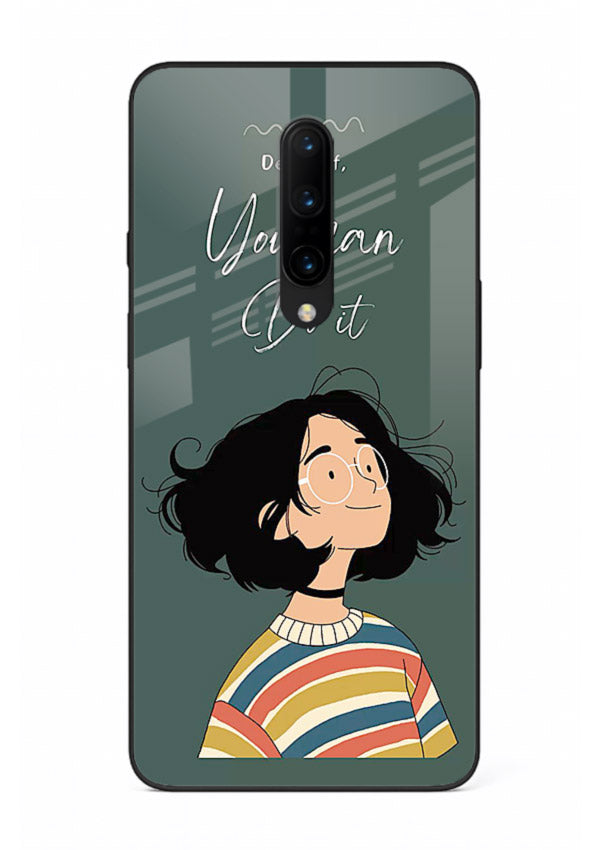 Confident girl illustration printed on OnePlus 8 glass back cover with bright tones.