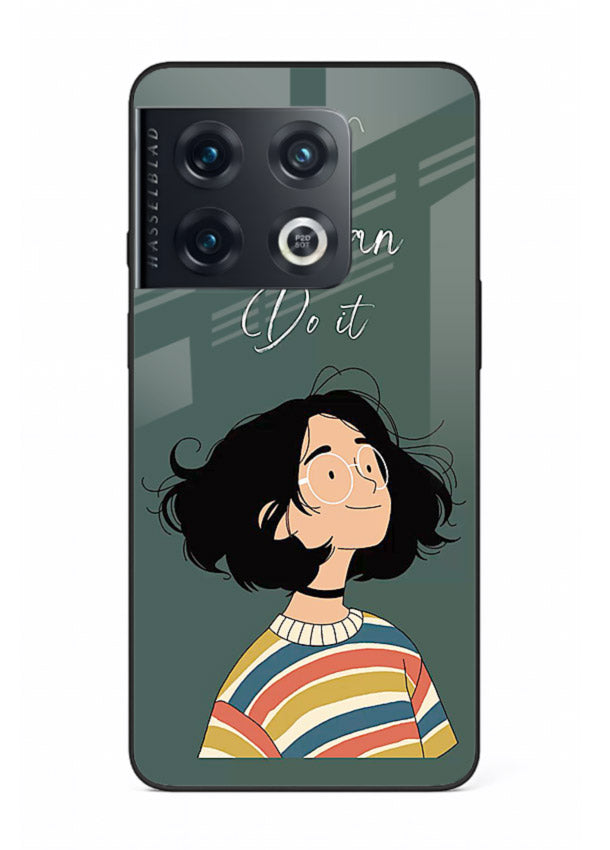 Confident girl illustration printed on OnePlus 10 Pro glass back cover with bright tones.