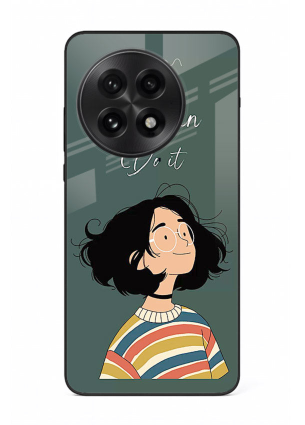 Confident girl illustration printed on OnePlus 13 glass back cover with bright tones.