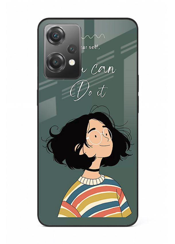 Confident girl illustration printed on OnePlus Nord CE2 Lite 5G glass back cover with bright tones.
