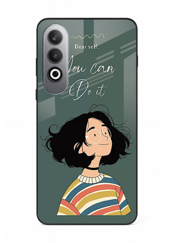 Confident girl illustration printed on OnePlus Nord CE4 glass back cover with bright tones.