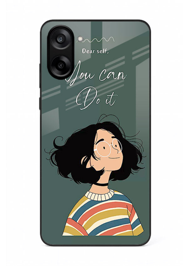 Confident girl illustration printed on OnePlus Nord CE5 glass back cover with bright tones.
