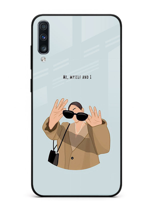 Supportive beige quote printed on Samsung A70 glass back cover with soft tones.