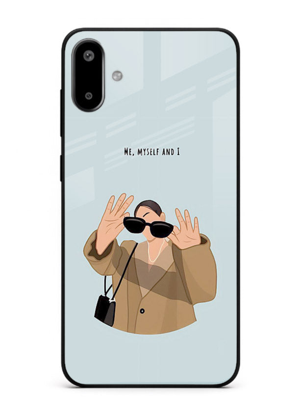 Supportive beige quote printed on Samsung F06 5G glass back cover with soft tones.