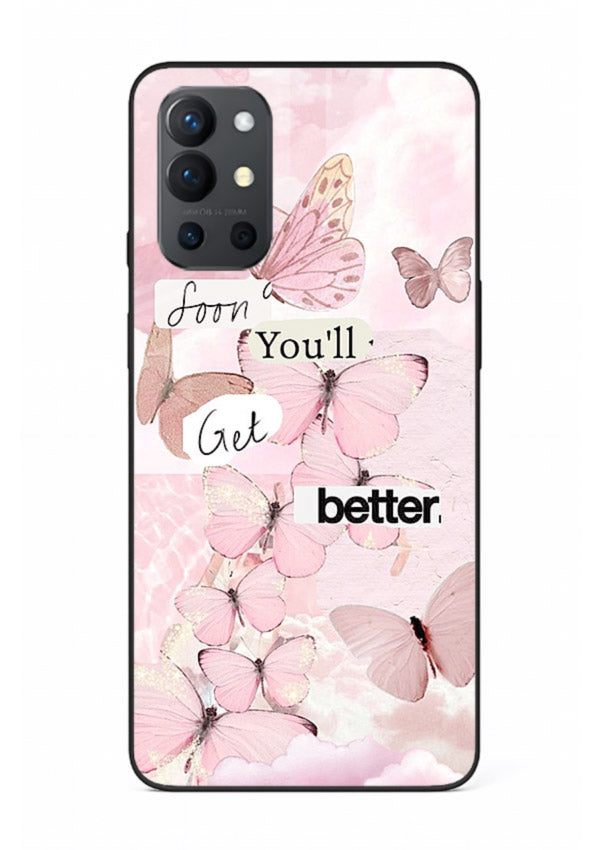 Healing butterfly artwork printed on OnePlus 13s glass back cover with warm pastel tones.