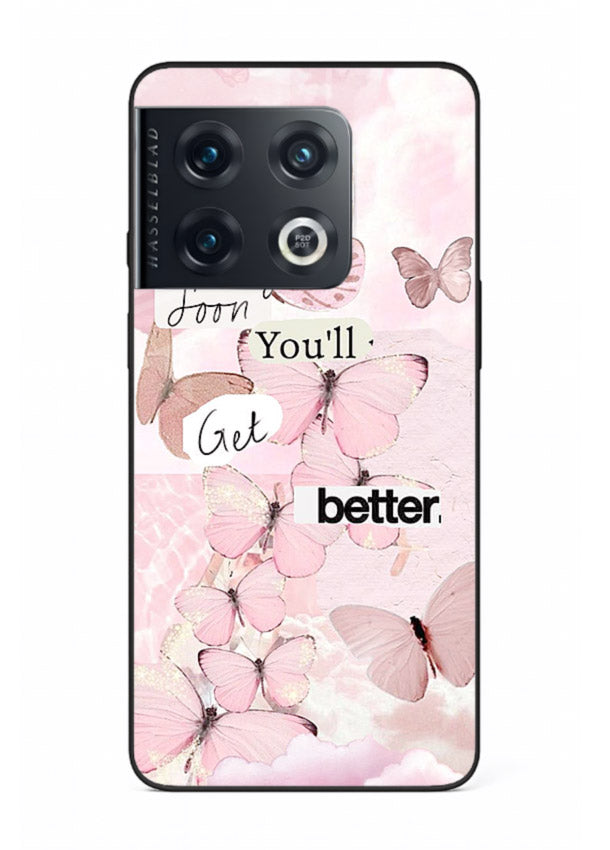 Healing butterfly artwork printed on OnePlus 7 glass back cover with warm pastel tones.