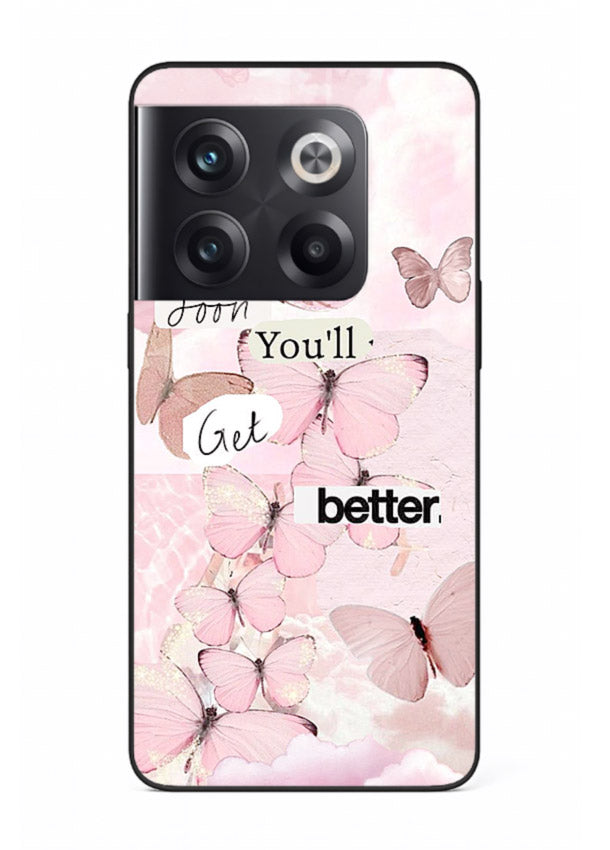 Healing butterfly artwork printed on OnePlus 8 Pro glass back cover with warm pastel tones.