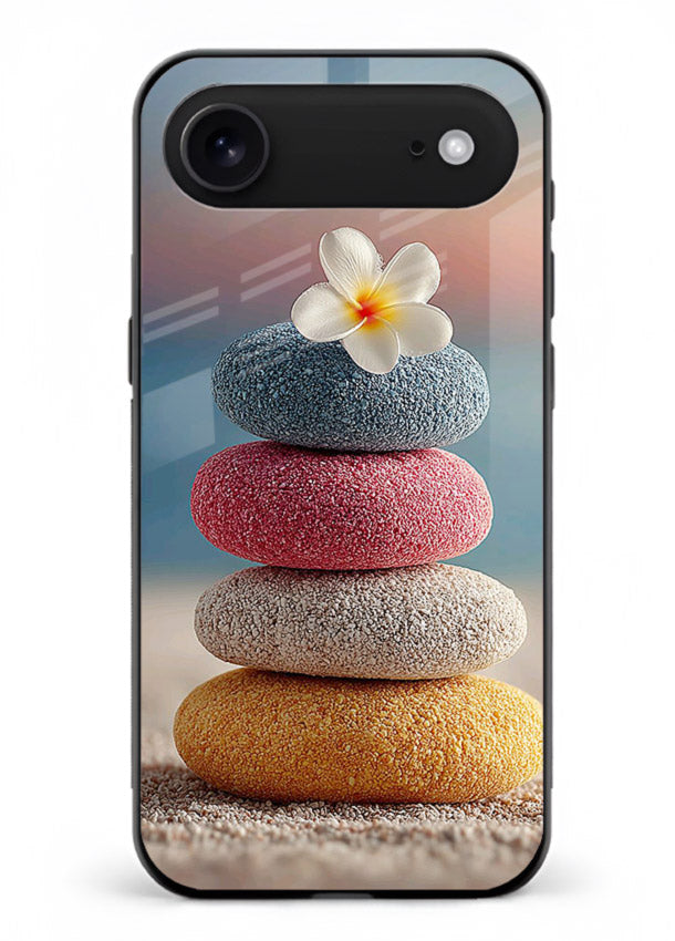 Zen stone botanical artwork on iphone 18 air glass back cover with calming minimal tones.