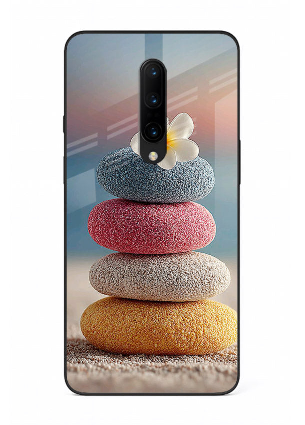Zen stone botanical artwork on OnePlus 7 Pro glass back cover with calming minimal tones.