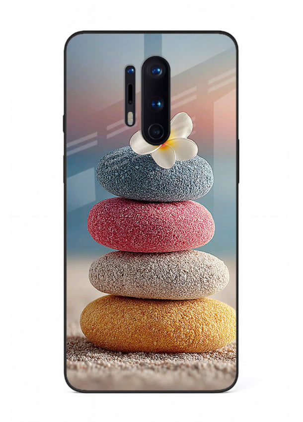 Zen stone botanical artwork on OnePlus 8 Pro glass back cover with calming minimal tones.