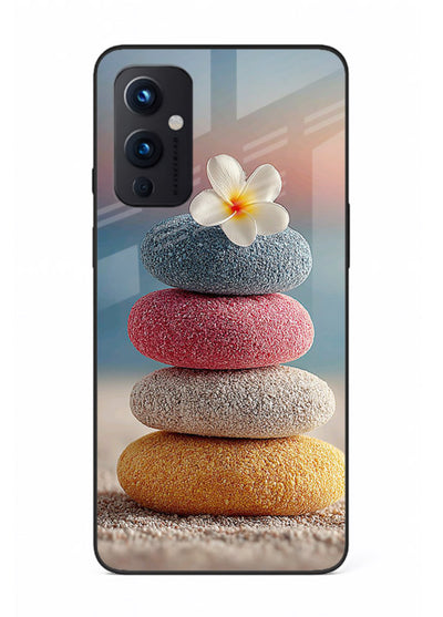 Zen stone botanical artwork on OnePlus 9 Pro glass back cover with calming minimal tones.