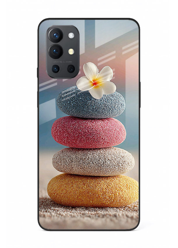 Zen stone botanical artwork on OnePlus 13s glass back cover with calming minimal tones.