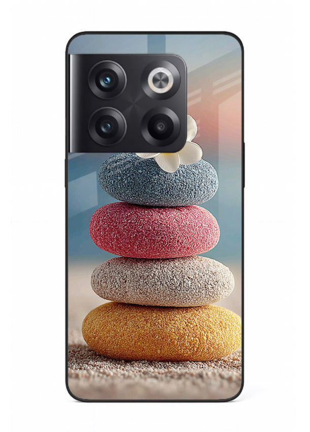 Zen stone botanical artwork on OnePlus 8 Pro glass back cover with calming minimal tones.