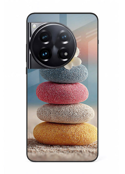 Zen stone botanical artwork on OnePlus 9 Pro glass back cover with calming minimal tones.