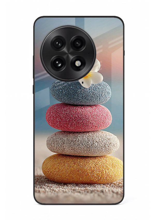 Zen stone botanical artwork on OnePlus 13 glass back cover with calming minimal tones.