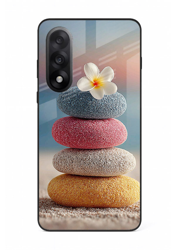 Zen stone botanical artwork on OnePlus Nord 5 glass back cover with calming minimal tones.
