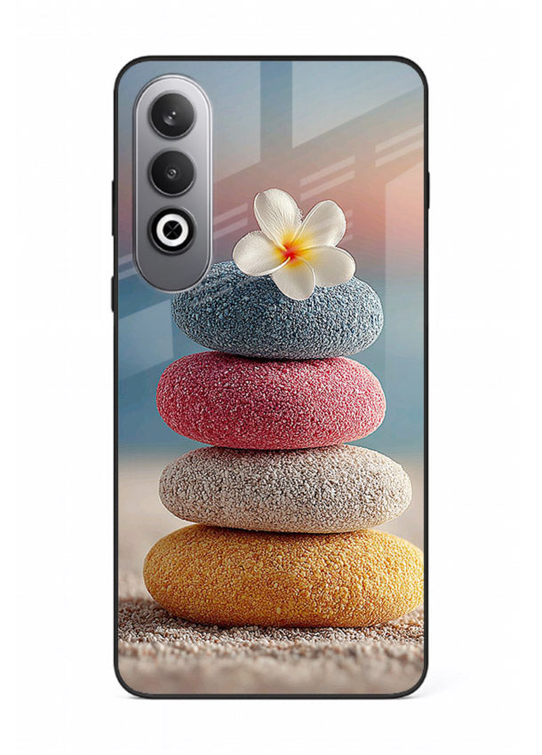 Zen stone botanical artwork on OnePlus Nord CE4 glass back cover with calming minimal tones.