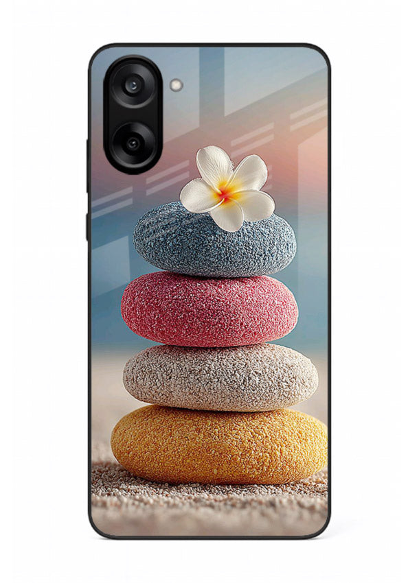 Zen stone botanical artwork on OnePlus Nord CE5 glass back cover with calming minimal tones.