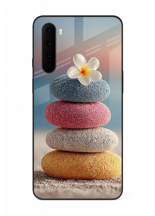 Zen stone botanical artwork on OnePlus Nord glass back cover with calming minimal tones.
