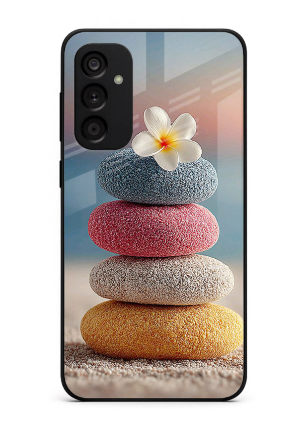 Zen stone botanical artwork on Samsung A04s 5G glass back cover with calming minimal tones.
