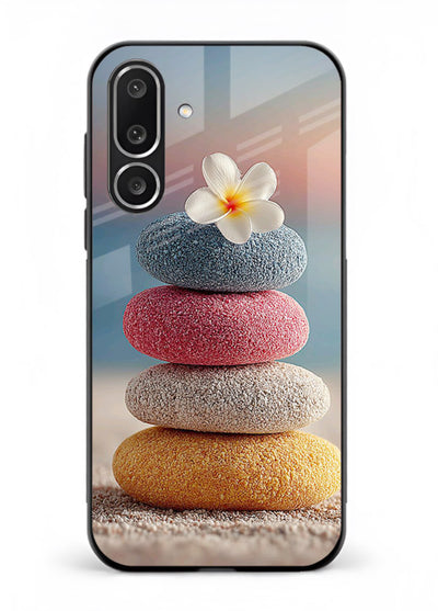 Zen stone botanical artwork on Samsung M56 5G glass back cover with calming minimal tones.