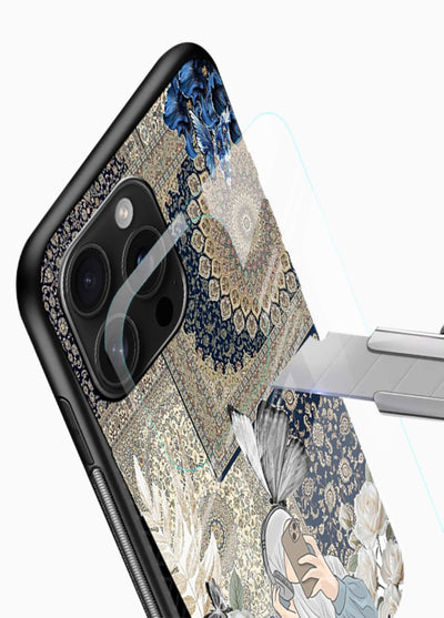 Blue floral collage artwork printed on premium tempered glass mobile back cover - 4