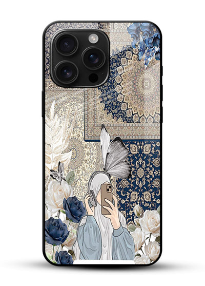 Blue floral collage artwork printed on premium tempered glass mobile back cover - 1