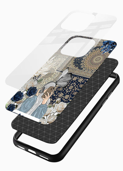 Blue floral collage artwork printed on premium tempered glass mobile back cover - 3
