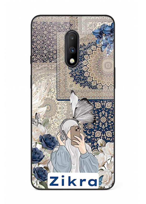 Blue floral collage artwork printed on premium tempered glass OnePlus 10R back cover