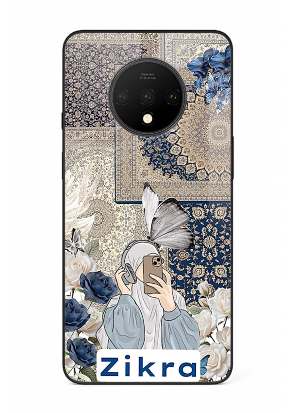 Blue floral collage artwork printed on premium tempered glass OnePlus 10T back cover