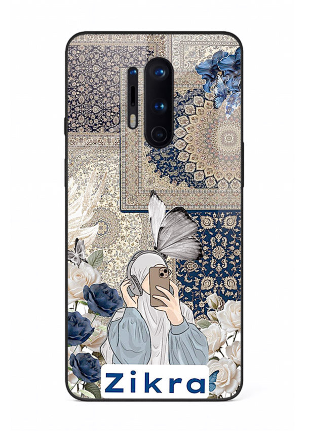 Blue floral collage artwork printed on premium tempered glass OnePlus 11R back cover
