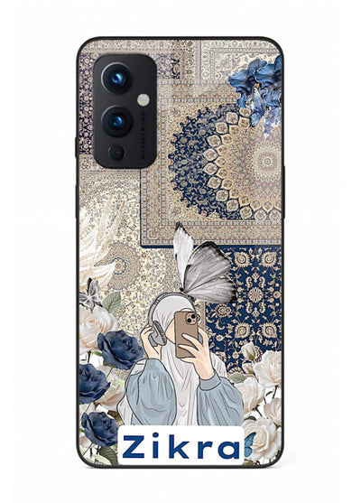 Blue floral collage artwork printed on premium tempered glass OnePlus 9 Pro back cover