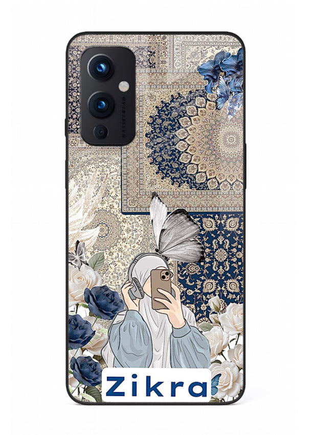 Blue floral collage artwork printed on premium tempered glass OnePlus 9 Pro back cover