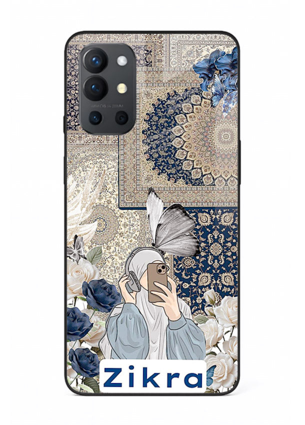 Blue floral collage artwork printed on premium tempered glass OnePlus 13s back cover